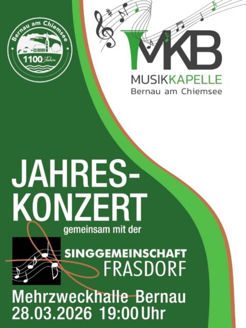 Kemmts zu unserm Jahreskonzert 2026 gemeinsam mit der Singgemeinschaft Frasdorf! 💛🎶 
Mia gfrein uns scho auf eich!! 

Tickets in der Bernauer Touristinfo und bei Ticket Scharf! 🎫