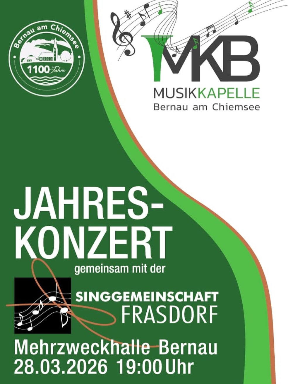 Kemmts zu unserm Jahreskonzert 2026 gemeinsam mit der Singgemeinschaft Frasdorf! 💛🎶 
Mia gfrein uns scho auf eich!! 

Tickets in der Bernauer Touristinfo und bei Ticket Scharf! 🎫